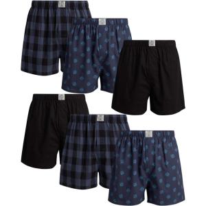 imageLucky Brand Mens Boxer Shorts  6 Pack Relaxed Fit Cotton Boxers with Functional Fly and Elastic Waistband Sizes SXLNavyPlaidPrint