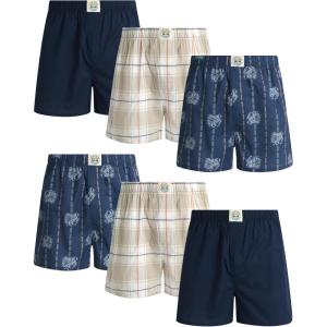 imageLucky Brand Mens Boxer Shorts  6 Pack Relaxed Fit Cotton Boxers with Functional Fly and Elastic Waistband Sizes SXLPlaidVintage Indigo PrintIndigo