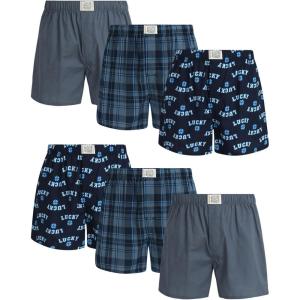 imageLucky Brand Mens Boxer Shorts  6 Pack Relaxed Fit Cotton Boxers with Functional Fly and Elastic Waistband Sizes SXLTotal Eclipse PlaidMedium GreyTotal Eclipse Print