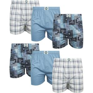 imageLucky Brand Mens Boxer Shorts  6 Pack Relaxed Fit Cotton Boxers with Functional Fly and Elastic Waistband Sizes SXLWhite TartanLight BlueBlue Bandana Print