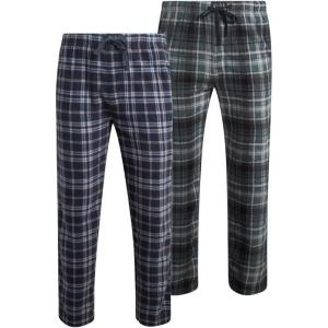 imageLucky Brand Mens Lightweight Plaid Fleece 2 Pack Pajama PantsMood Indigo PlaidJet Black Plaid