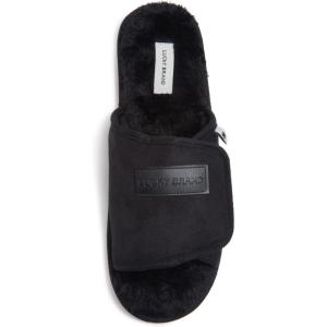 imageLucky Brand Mens Microsuede Memory Foam Open Toe Slippers Cool Adjustable Strap Indoor Outdoor House Sliders for MenBlackBlack