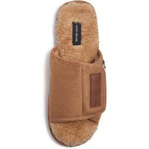 imageLucky Brand Mens Microsuede Memory Foam Open Toe Slippers Cool Adjustable Strap Indoor Outdoor House Sliders for MenTan