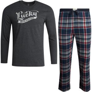 imageLucky Brand Mens Pajama Set  2 Piece Long Sleeve Crewneck Mens Shirts and Flannel Lounge Pants  Cozy Pajama Pants Set SXLCharcoal HeatherMoonlit Ocean Plaid