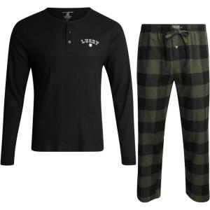 imageLucky Brand Mens Pajama Set  2 Piece Long Sleeve Crewneck Mens Shirts and Flannel Lounge Pants  Cozy Pajama Pants Set SXLJet Blackfour Leaf Clover Plaid