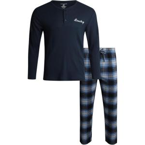 imageLucky Brand Mens Pajama Set  2 Piece Long Sleeve Crewneck Mens Shirts and Flannel Lounge Pants  Cozy Pajama Pants Set SXLTotal Eclipsemood Indigo Plaid