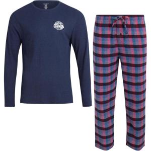 imageLucky Brand Mens Pajama Set  2 Piece Long Sleeve Waffle Knit Top and Flannel Fleece Thermal Pants  Cozy Mens Base LayersMood Indigo HeatherMood Indigo Plaid
