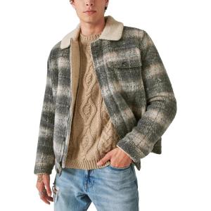 imageLucky Brand Mens Plaid Faux Shearling Lined Trucker JacketGrey Plaid
