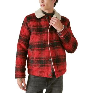 imageLucky Brand Mens Plaid Faux Shearling Lined Trucker JacketRed Plaid