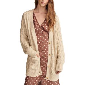 imageLucky Brand Womens Cable Crew CardiStraw Heather