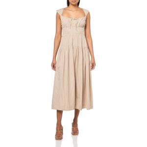 imageLucky Brand Womens Cinched Waist Poplin Midi DressBrown Stripe