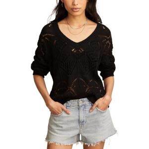 imageLucky Brand Womens Pointelle V Neck PulloverDark Black