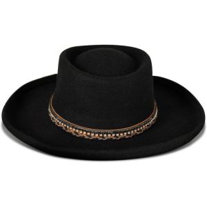 imageLucky Brand Womens Ranger Hat  Wide Brim  Felt  Rancher  Americana  Western Inspired  Classic  Fashion  CowboyRhinestone Tie  Black