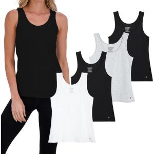 imageLucky Brand Womens Tank Top  4 Pack Stretch Cotton Scoop Neck Sleeveless TShirt Camiseta sin Mangas para MujerBlackGreyBlackWhite
