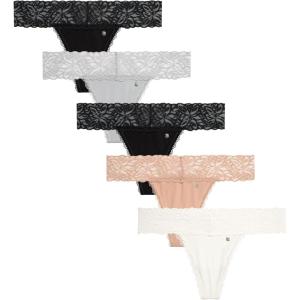 imageLucky Brand Womens Underwear  5 Pack Microfiber Stretch Lace Thong Panties SXLBlackBlackSilver SconceBrushGardenia