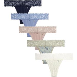 imageLucky Brand Womens Underwear  5 Pack Microfiber Stretch Lace Thong Panties SXLBlue IrisSphinxGardenia Ladera HeightsStonewashAbbey Stone Market Floral