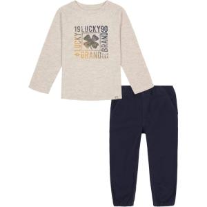imageLucky Brand babyboys 2 Piece Knit Woven SetHeather  Black