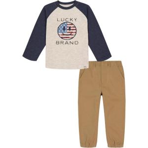 imageLucky Brand babyboys 2 Piece Knit Woven SetHeather  Navy  Khaki