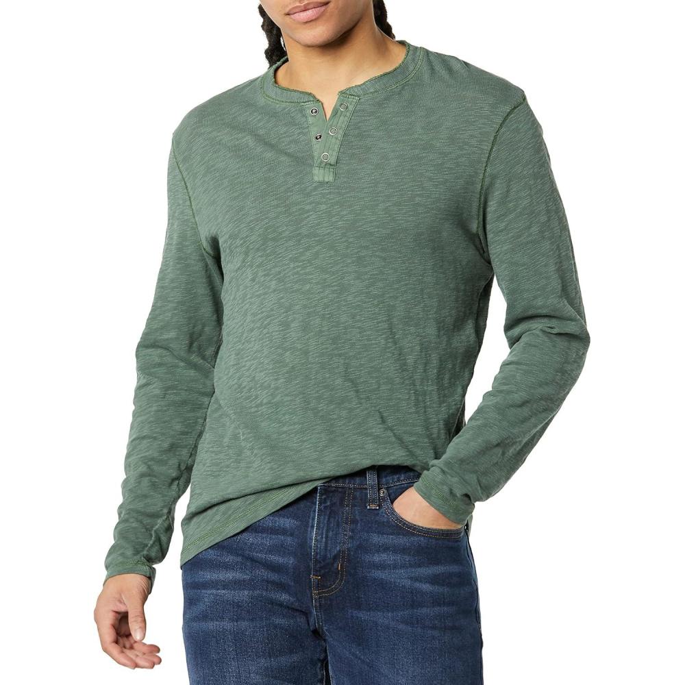 imageLucky Brand Mens Crewneck Vintage Washed Snap Button Henley ShirtDark Forest