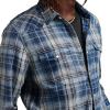 imageLucky Brand Mens Indigo Plaid Western Long Sleeve ShirtDark Indigo