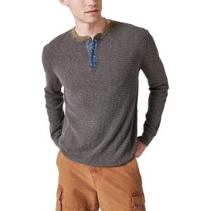 imageLucky Brand Mens Acid Wash Thermal Henley WContrast PlacketGrey Multi