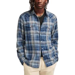 imageLucky Brand Mens Indigo Plaid Western Long Sleeve ShirtDark Indigo