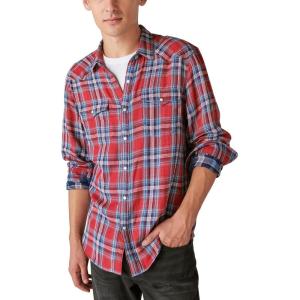 imageLucky Brand Mens Indigo Plaid Western Long Sleeve ShirtRed Plaid