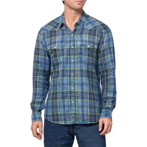 imageLucky Brand Mens Indigo Twill Long Sleeve Masa Western ShirtBlue Multi