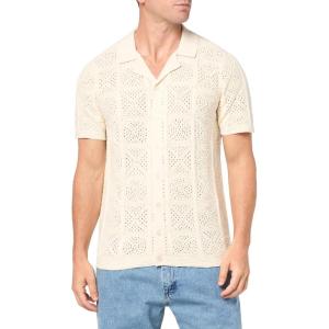 imageLucky Brand Mens Mens Crochet Camp Collar Short Sleeve ShirtWhite Cap Gray