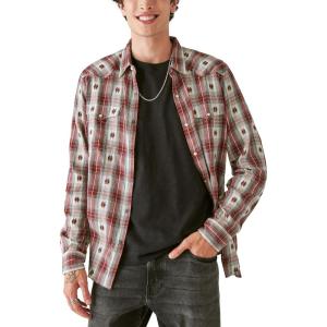 imageLucky Brand Mens Plaid Dobby Western Long Sleeve ShirtRed Dobby Plaid