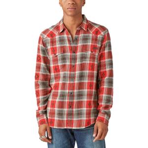 imageLucky Brand Mens Plaid Dobby Western Long Sleeve ShirtRed Plaid