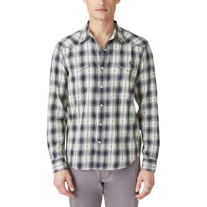 imageLucky Brand Mens Plaid Dobby Western Long Sleeve ShirtWhiteBlack Plaid