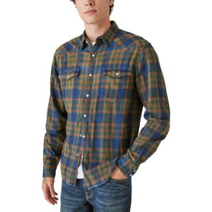 imageLucky Brand Mens Plaid Indigo Western Long Sleeve ShirtGreen Plaid