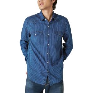 imageLucky Brand Mens Railroad Stripe Western Long Sleeve ShirtBlue Stripe
