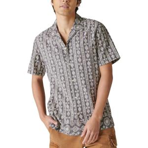 imageLucky Brand Mens Short Sleeve Border Print Camp Collar ShirtBlack Stripe
