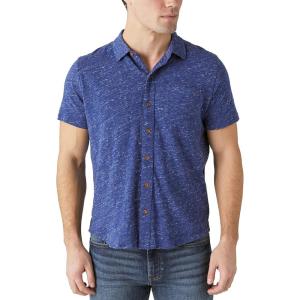 imageLucky Brand Mens Short Sleeve Linen Button Up ShirtBlue Depths
