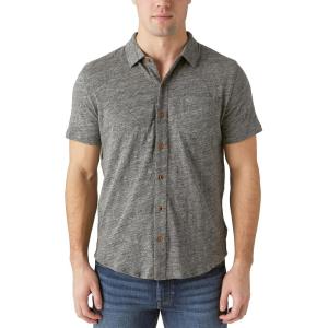 imageLucky Brand Mens Short Sleeve Linen Button Up ShirtHeather Grey