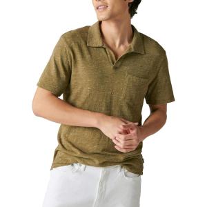 imageLucky Brand Mens Short Sleeve Linen Johnny Collar PoloDark Olive