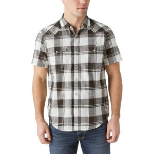 imageLucky Brand Mens Short Sleeve Plaid Dobby Western ShirtBlackWhite