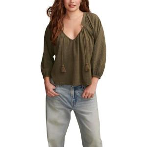 imageLucky Brand Womens Knit Mix Peasant BlouseDusty Olive