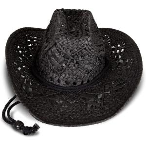 imageLucky Brand Womens Straw Cowboy Hat  Western  Woven  Wide Brim  Adjustable  Breathable  Straw  Sun ProtectionWoven Straw  Black
