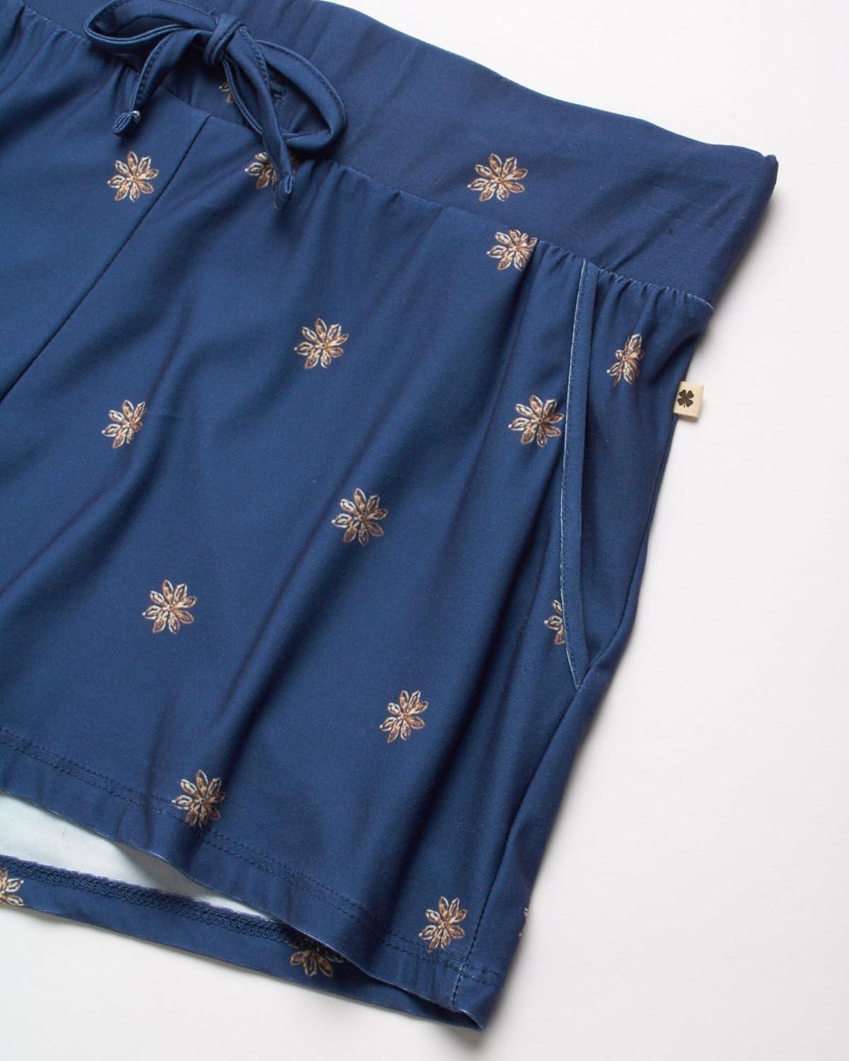 imageLucky Brand Womens 2 Piece Pajama Set Short Sleeve Lounge Sleepwear with Crossback Tank Top and Shorts with PocketsVintage IndigoStar Stamp