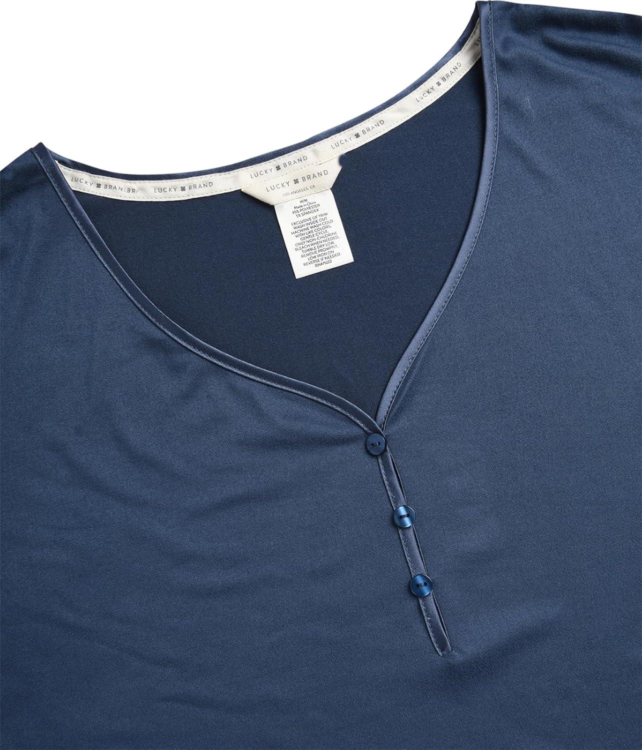 imageLucky Brand Womens Pajama Set  2 Piece Henley Sleep Shirt and Lounge Pants  Silky Soft Sleepwear for WomenPetalsVintage Indigo