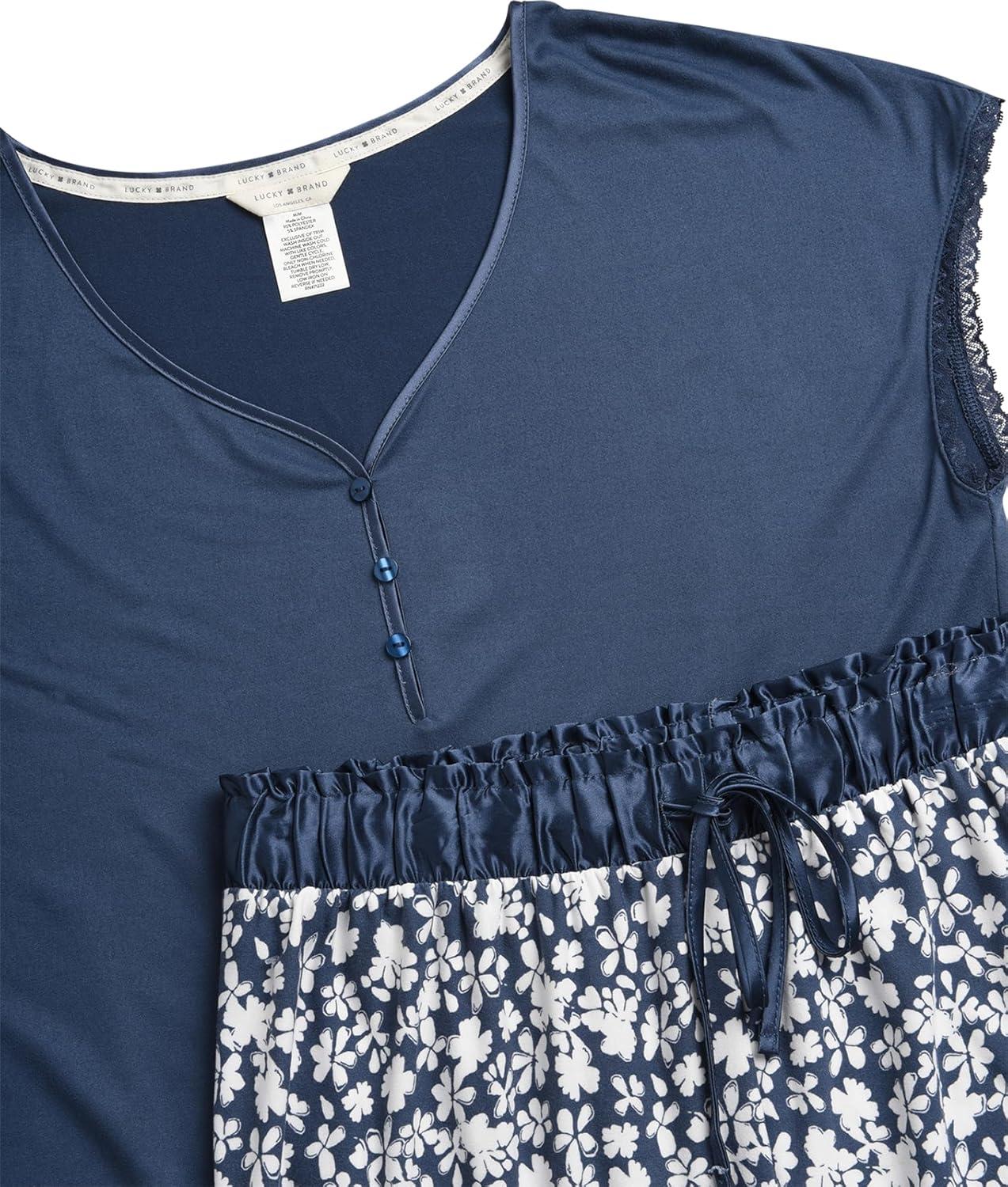 imageLucky Brand Womens Pajama Set  2 Piece Henley Sleep Shirt and Lounge Pants  Silky Soft Sleepwear for WomenPetalsVintage Indigo