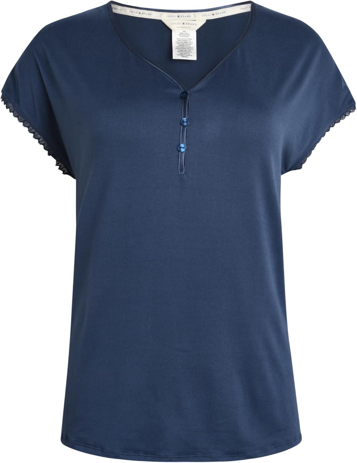 imageLucky Brand Womens Pajama Set  2 Piece Henley Sleep Shirt and Lounge Pants  Silky Soft Sleepwear for WomenPetalsVintage Indigo