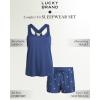 imageLucky Brand Womens 2 Piece Pajama Set Short Sleeve Lounge Sleepwear with Crossback Tank Top and Shorts with PocketsVintage IndigoStar Stamp