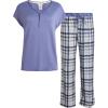 imageLucky Brand Womens Pajama Set  2 Piece Henley Sleep Shirt and Lounge Pants  Silky Soft Sleepwear for WomenSimple GinghamPersian Violet