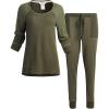 imageLucky Brand Womens Pajama Set  2 Piece Ribbed Hacci Long Sleeve and Joggers SleepwearBeetle Green