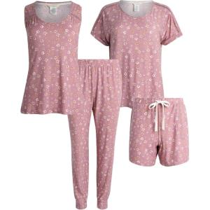 imageLucky Brand Pajamas Set for Women 4Piece Soft Sleepwear  Top Tank Shorts ampamp Pants Comfy Loungewear Pijama para MujerCute Buds