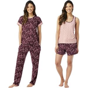 imageLucky Brand Pajamas Set for Women 4Piece Soft Sleepwear  Top Tank Shorts ampamp Pants Comfy Loungewear Pijama para MujerRed